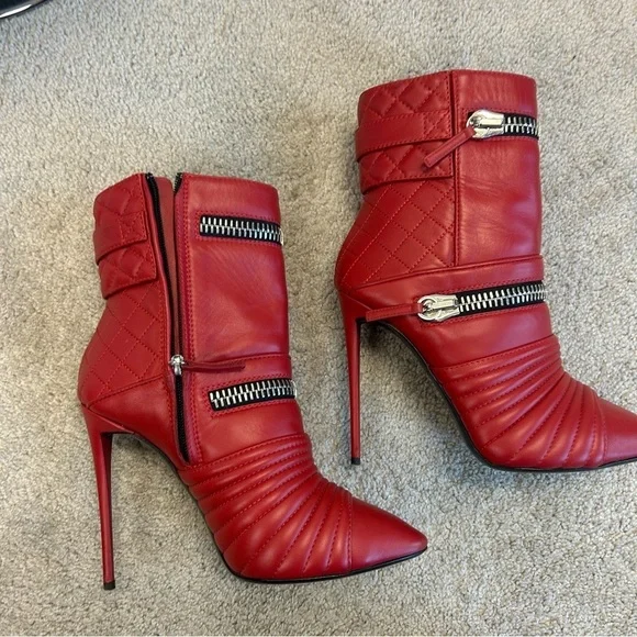 Giuseppe Zanotti Quilted Leather Double-Zip ankle Boot Red moto biker - Picture 10 of 17